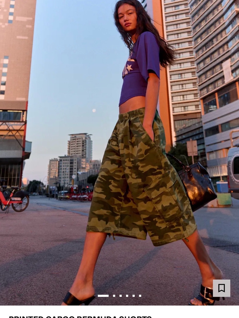 NWT Bershka Camo Green Women's Cargo Bermuda Shorts